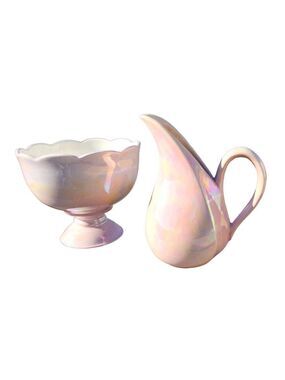 Pink Cream Pitcher and Sugar Bowl or Candy Dish. Set of 2. Victorian English Kit